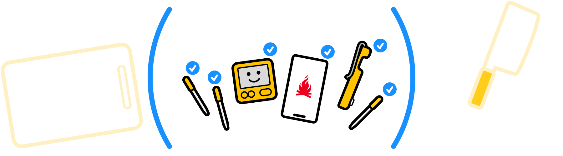 Illustration of proximity linking. Put all your Combustion tools (and your mobile device) close together and allow them to link.