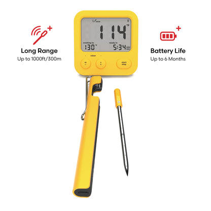 Combustion Predictive Thermometer, Booster, and Display. This long range set has a signal range of up to 1000ft/300m and battery life up to 6 mo, depending on use. 